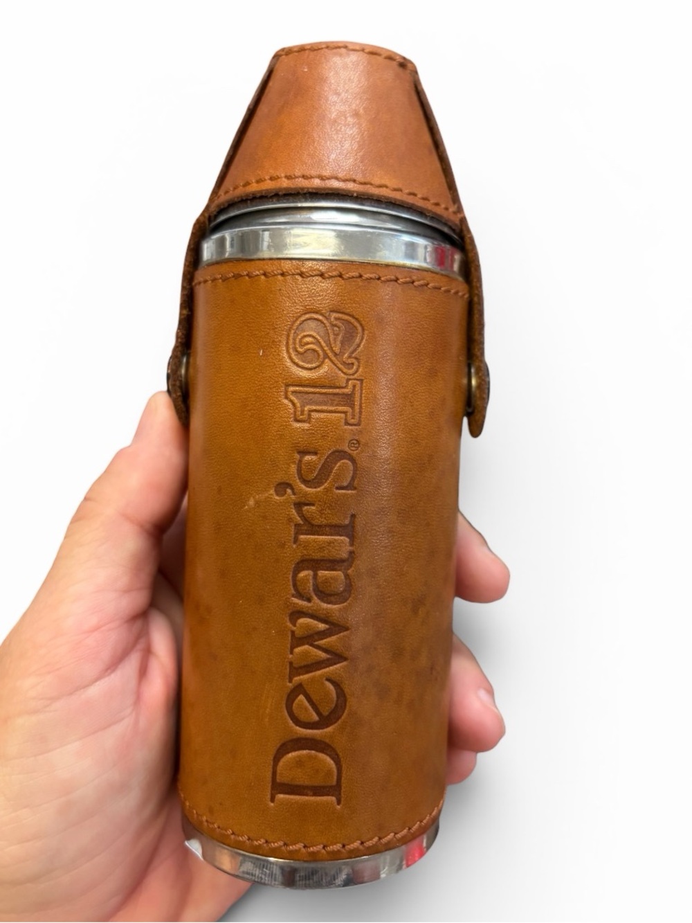 Dewars‎ 12 leather flask Vintage with shot glass